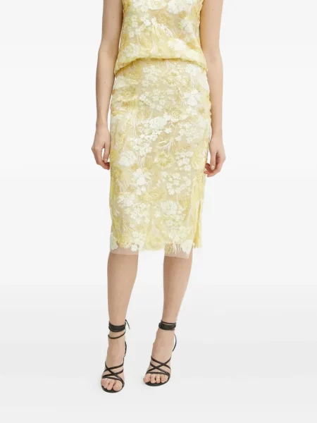 Fustă Ermanno Scervino cu paiete cu model floral galben