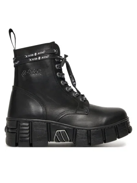 New Rock bőr bakancs CRUST NEGRO + TOWER CASCO lapos talpú fekete