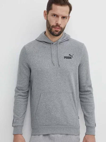 Суичър с качулка Puma с качулка с принт сиво