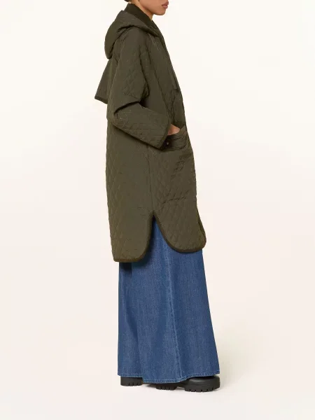 Barbour Prošívaný Kabát Ravensden Quilt S Odnímatelnou Kapucí khaki