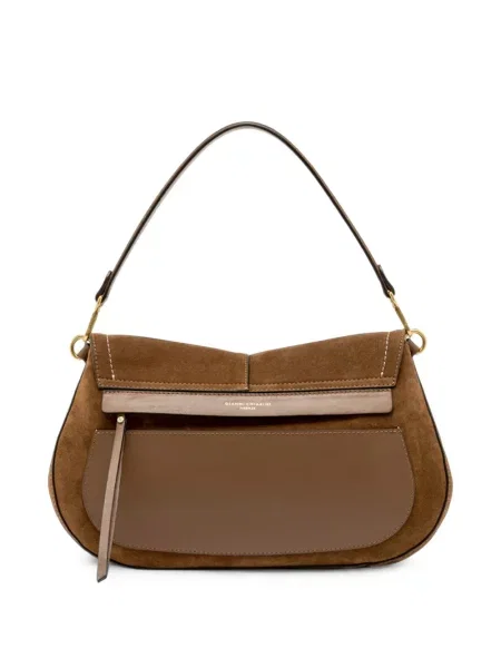 Τσάντα shopper Gianni Chiarini σουέτ με αγκράφα καφέ