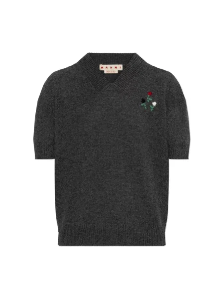 Sweter Marni wełniany z krótkim rękawem szary