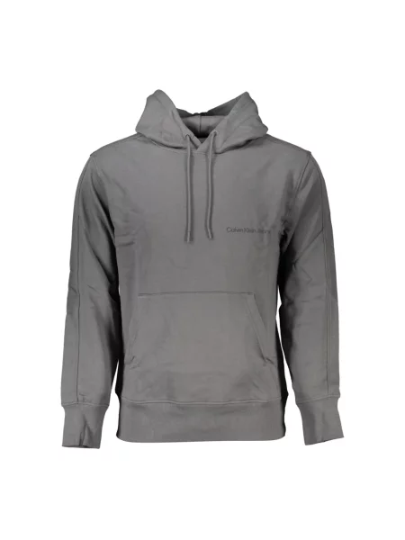 Bluza z kapturem Calvin Klein z kapturem z nadrukiem elegancka szara