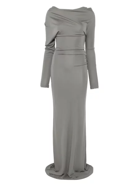 Rochie maxi Aya Muse drapată cu un umăr gol de costum gri