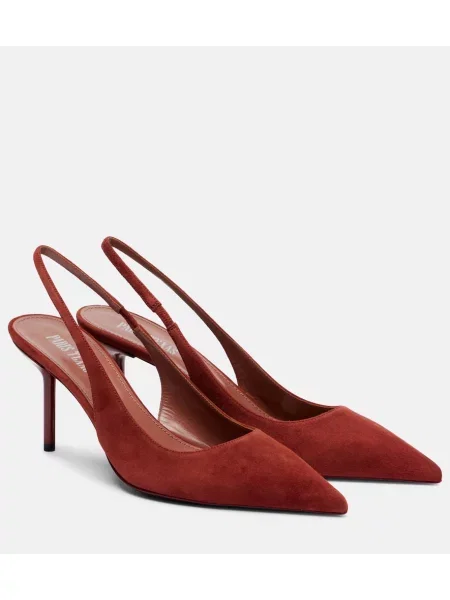 Велурени полуотворени обувки Paris Texas с отворена пета червено