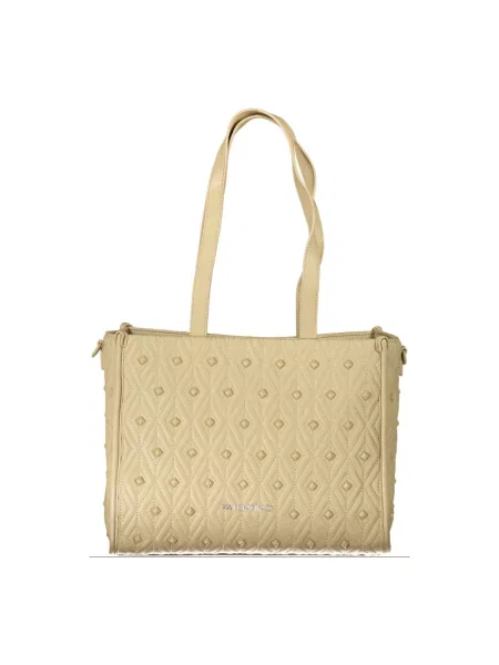 Lniana shopperka Valentino By Mario Valentino z paskiem pikowana beżowa