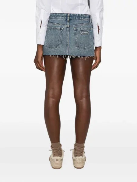 Fustă din denim Miu Miu cu autograf albastru