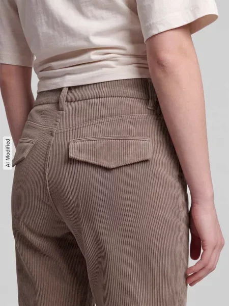 Spodnie sztruksowe o kroju regular fit z zakładką w pasie model ORTENSIA' Cambio