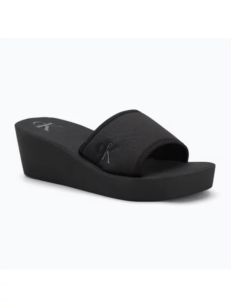 Calvin Klein Jeans klapki BEACH WEDGE SLIDE CANVAS na koturnie czarny