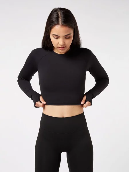 YO-GAYA Športový top Long Sleeve Crop Top' čierna