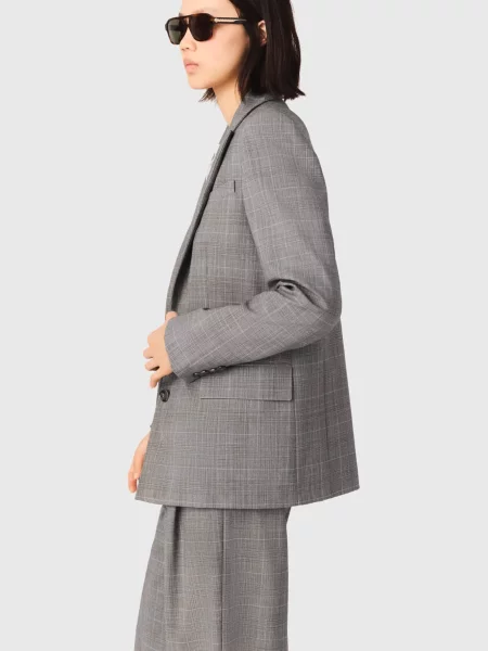 Вовняний картатий піджак Maje сірий