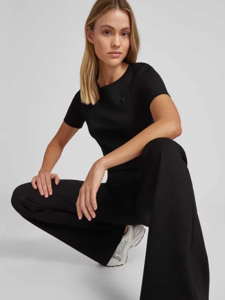 T-shirt z prążkowanym okrągłym dekoltem model ‘STEFFI’ Guess czarna