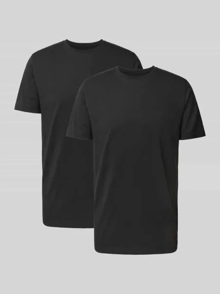 T-shirt z okrągłym prążkowanym dekoltem w zestawie 2 szt. Olymp Level 5 czarna
