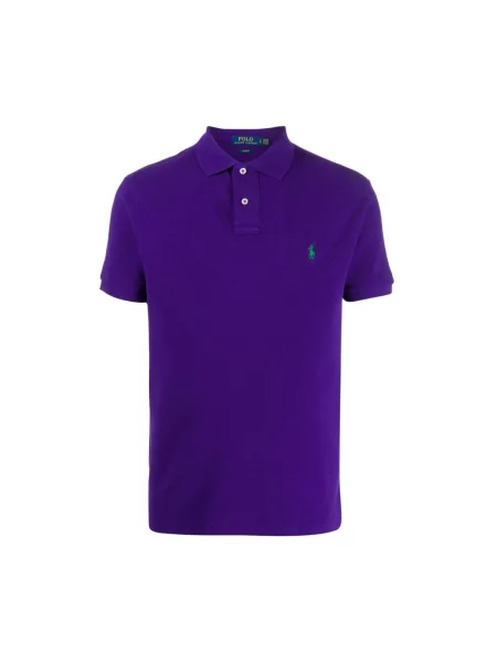 Haftowana krótka koszulka polo Polo Ralph Lauren fioletowa