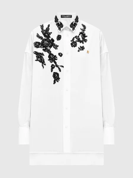 Подовжена сорочка з нашивками з мережива Dolce&gabbana біла