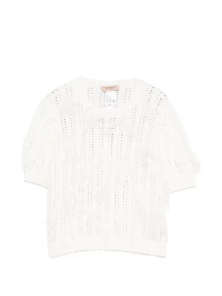 Top Twinset z frędzli biały