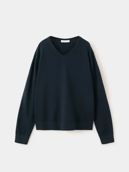 Sweter z cienkiej dzianiny z dekoltem w serek Dzieci lata MANGO KIDS granatowy