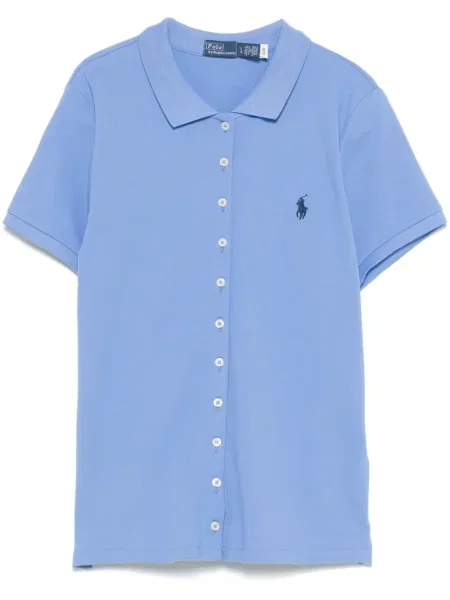 Къс костюм риза Polo Ralph Lauren с кръгло деколте синьо