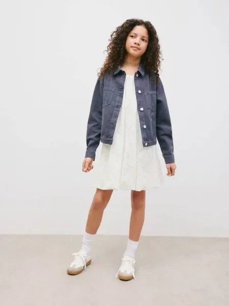 Krótka bufiasta sukienka Dzieci 6 MANGO KIDS biały