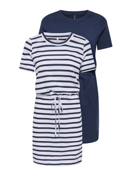 ONLY Carmakoma Obleka CARHAPPY temno modra bela