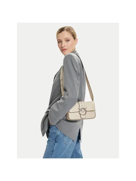 PINKO Geantă Love One Mini Slouchy Fl Al PLTT Écru bej