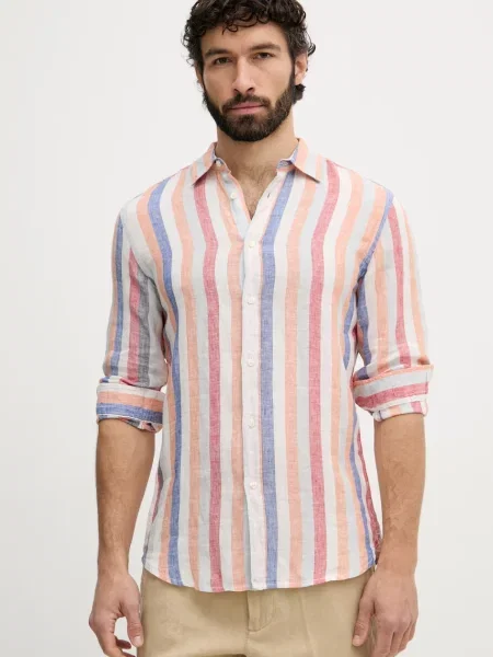 United Colors of Benetton cămașă de bărbați din in portocaliu