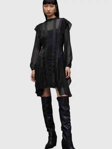Рокля AllSaints Fleur къса разкроена черно