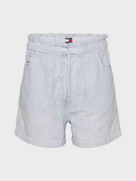 Льняные короткие джинсовые шорты Tommy Jeans в полоску голубые
