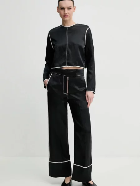 Day Birger et Mikkelsen bluzka z domieszką lnu Baryl gładka czarny