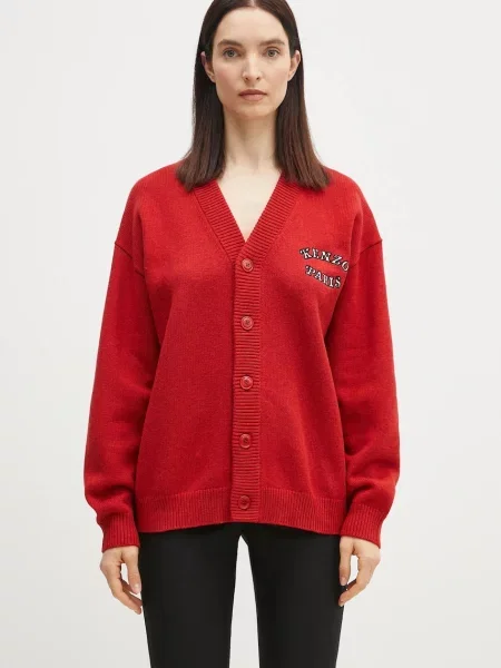Шерстяной кардиган Kenzo красный