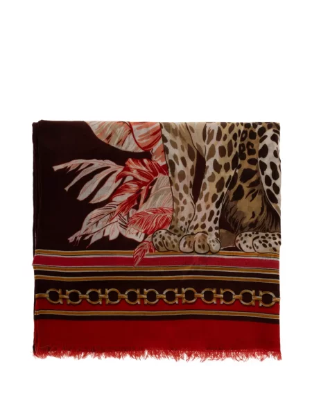 Fular Ferragamo cu franjuri cu model leopard maro