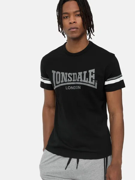 LONSDALE Majica CREICH siva / črna bela