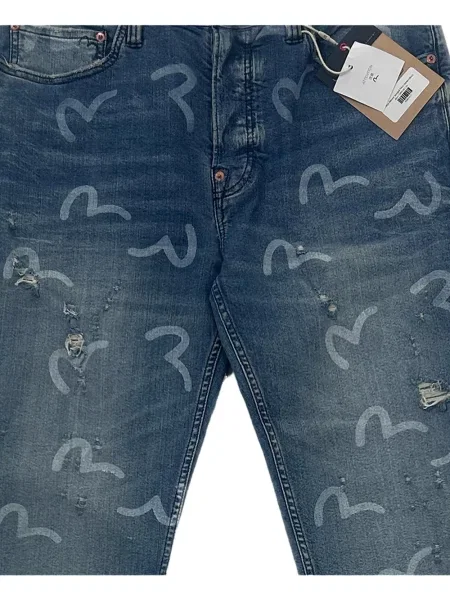 Blugi Evisu zdrențuiți albastru