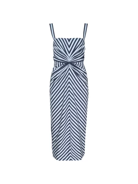 Rochie midi Carolina Herrera cu dungi cu volane albastru