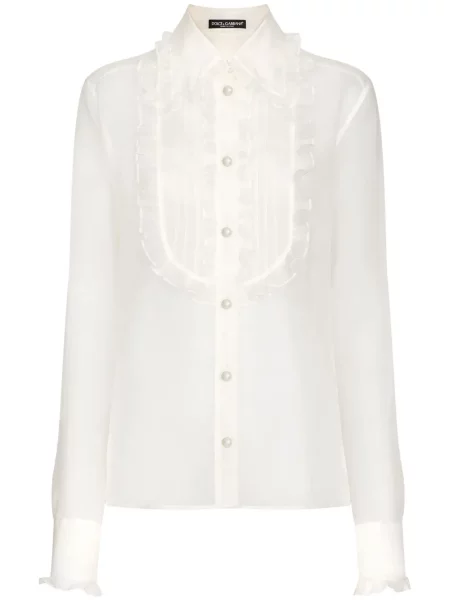 Bluză Dolce & Gabbana transparente cu volane alb