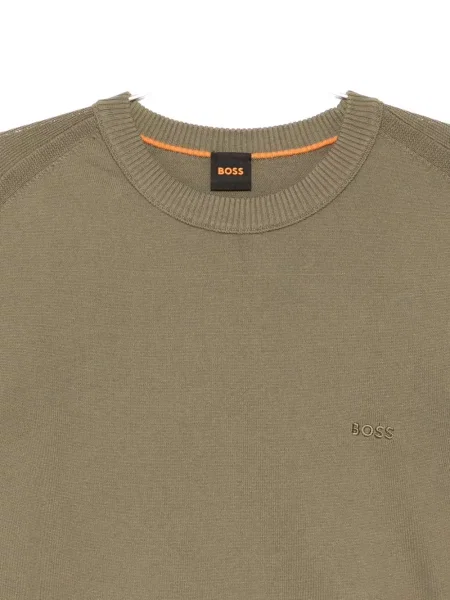 Pulover Boss cu broderie cu decolteu rotund verde
