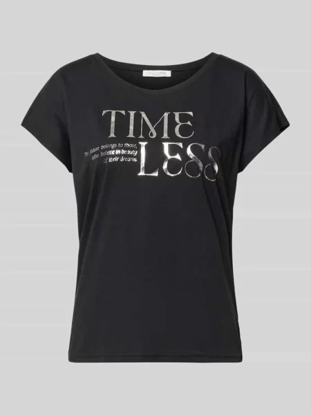 T-shirt z nadrukiem z napisem i okrągłym dekoltem Christian Berg Woman czarna