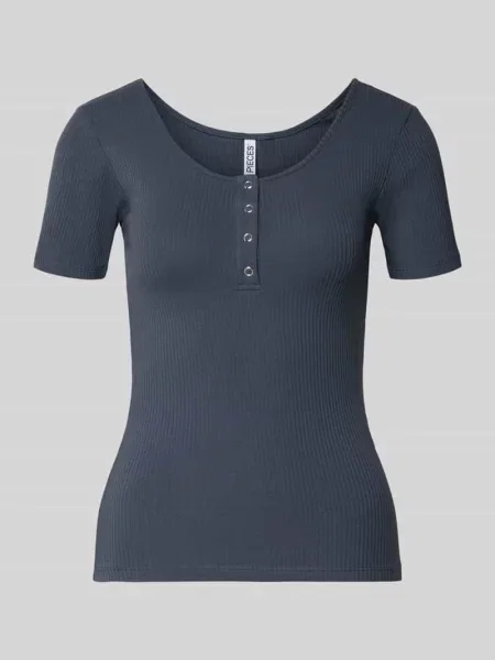 T-shirt z krótką listwą z zatrzaskami model ‘KITTE’ Pieces granatowa