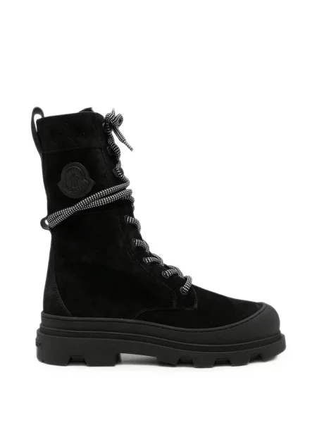 Cizme Moncler cu șireturi din piele de căprioară negru