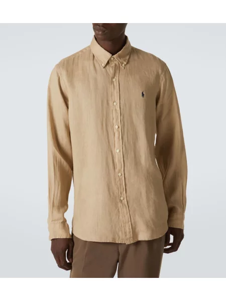 Ľanová košeľa Polo Ralph Lauren béžová