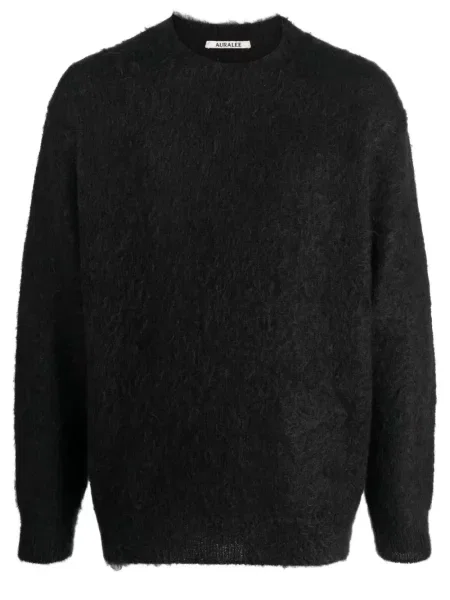 Pulover Auralee din fleece cu decolteu rotund negru