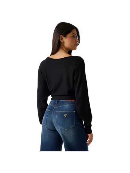 Pulover Guess cu mânecă liliac negru