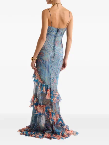 Gėlėtas raštuotas kostiumas maxi suknele Etro mėlyna