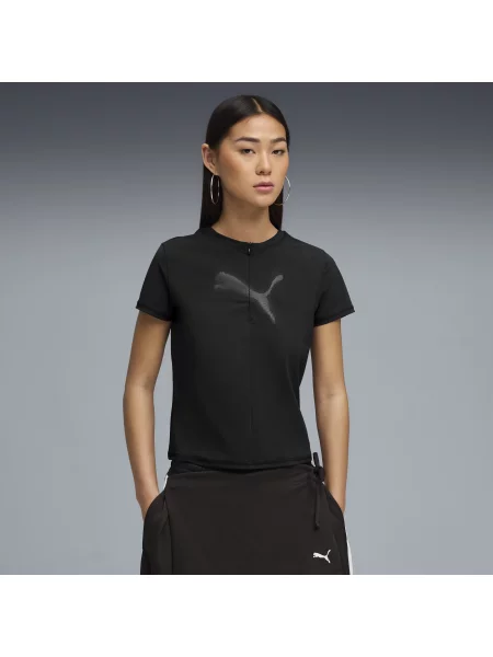 PUMA koszulka Dare To z krótkim zamkiem i grafiką Odzież XL czarny