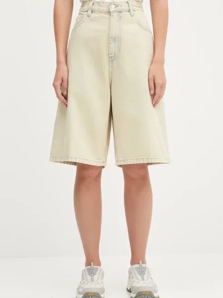 Talia szorty jeansowe Carhartt Wip z wysoką talią beżowe