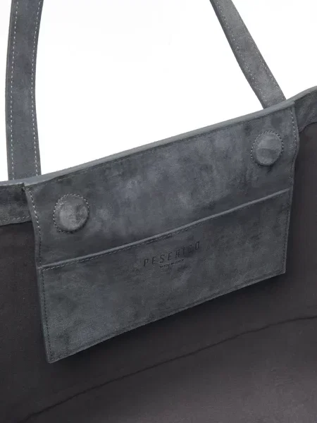 Τσάντα shopper Peserico σουέτ περιδέραιο γκρι
