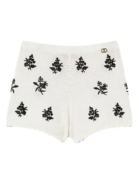 Pantaloni scurți Twinset cu model floral tricotate alb