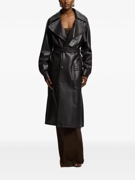 Кожено двуредно палто Ralph Lauren Collection кафяво
