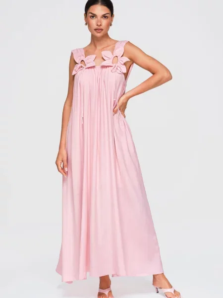 Rochie maxi Ombre cu aplicații roz