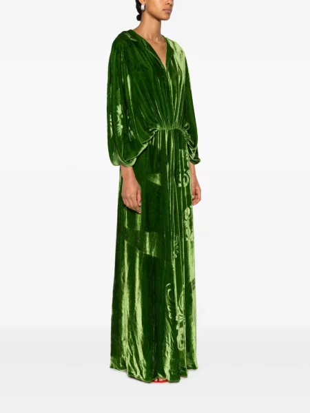 Aksamitna sukienka maxi Themis Z z nadrukiem garniturowa zielona